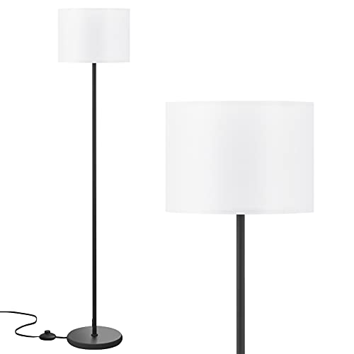 Modern Floor Lamp Simple Design with White Shade, Foot Pedal Switch, 60' Small Tall Lamps for Living Room Bedroom Office Dining Room Kitchen, Black Pole Lamp(Without Bulb)