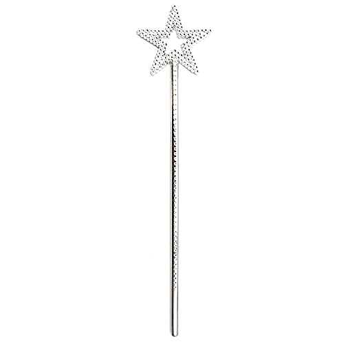 UOUYOO Silver 13 Inches Star Wand Angel Wand Sticks Princess Wand Fairy Wand Plating Wand Silver Star Wands for Halloween, Christmas, Thanksgiving, Holiday Shows