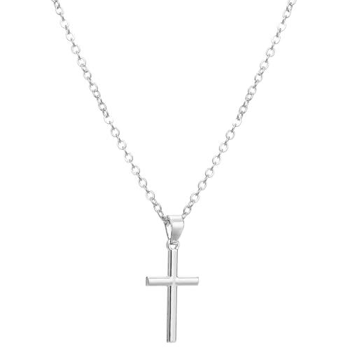 YEVU Faith Cross Necklace for Women Religious PonPom Gifts for Women Christian Adjustable Jewelry Silver Gifts for Women 16-30 inches