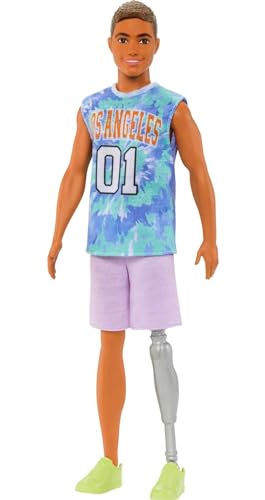 Barbie Fashionistas Ken Fashion Doll #212 with Prosthetic Leg Wearing Removable Los Angeles Jersey, Purple Shorts & Sneakers