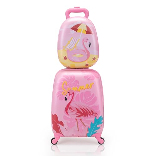 VLIVE Kid Luggage with wheels for Girls, Toddler Hard Shell Suitcase, Little Girl Carry on Luggage(Flamingo)