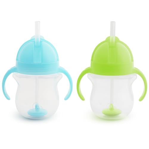 Munchkin® Any Angle™ Weighted Straw Trainer Cup with Click Lock™ Lid, 7 Ounce, 2 Pack, Blue/Green