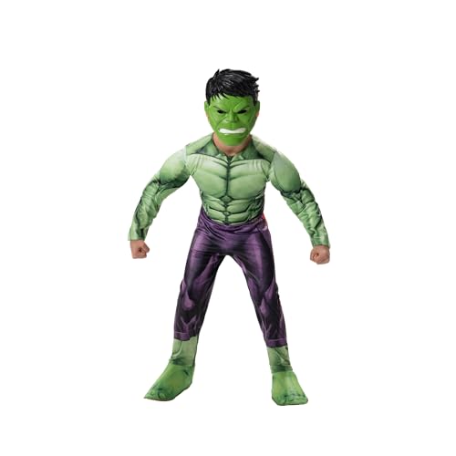 Marvel Hulk Official Youth Halloween Costume - Premium Quality Padded Jumpsuit with Plastic Mask (Size Small) Green