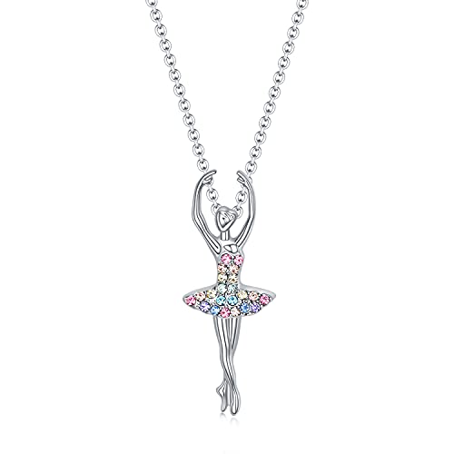 luomart Rainbow Girls Necklace Ballerina Dance Recital Gifts for Women,Ballet Dancer Pendant Jewelry for Sister Mom Friends (Rainbow Ballerina)