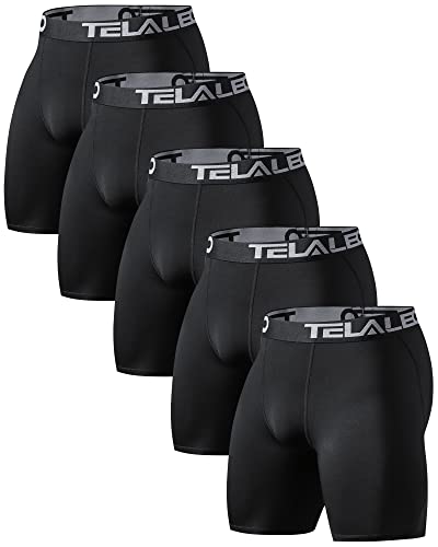 TELALEO 5 Pack Compression Shorts for Men Spandex Sport Shorts Athletic Workout Running Performance Baselayer Underwear Black XL