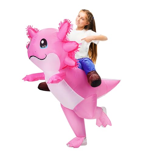 Stegosaurus Inflatable Axolotl Costume for Kids Halloween Costumes Kid Blow Up Costume Ride on Axolotl Costumes for Girls Boys Cosplay Party