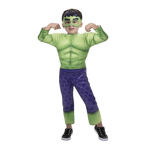 Jazwares Spidey Amazing Friends Hulk Costume Toddler Size Dress Up Superhero Marvel (4T, Green)