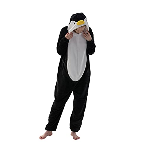 COSUSKET Snug Fit Unisex Adult Onesie Pajamas, Flannel Cosplay Animal One Piece Halloween Costume Sleepwear Homewear Penguin