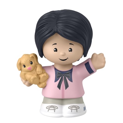 Little People Fisher-Price Figure for Toddler Dollhouse Playset - HXC01 - Young Girl or Mom Figure with Black Hair Wearing a Pink Shirt Carrying a Brown Puppy Dog