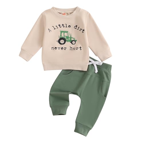 Frietlebird Toddler Boy Fall Winter Clothes Crewneck Sweatshirt Long Sleeve Letter Print Shirt with Pants Toddler Outfits for Boys (A-Khaki,2-3T)