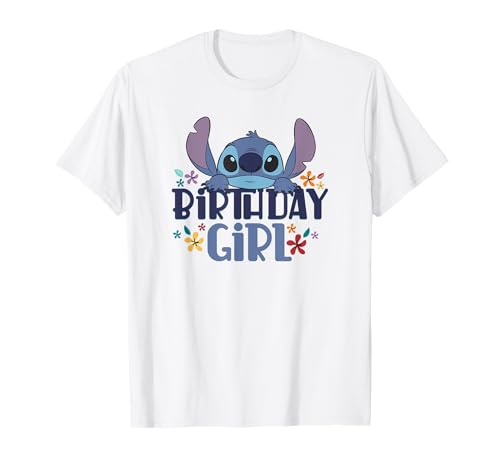 Disney Lilo & Stitch Birthday Girl Retro Floral Logo T-Shirt