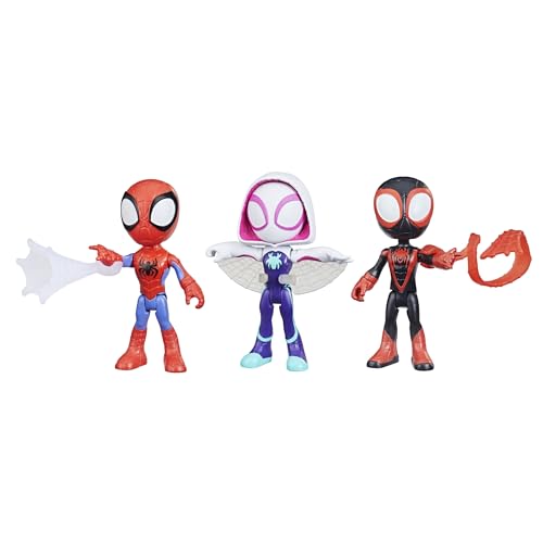 Spidey and His Amazing Friends 3-Pack, 4-Inch Scale Marvel Action Figures, 3 Toy Figures, 3 Accessories, Spider-Man, Ghost-Spider & Miles Morales, Halloween Gifts Amazon Exclusive)