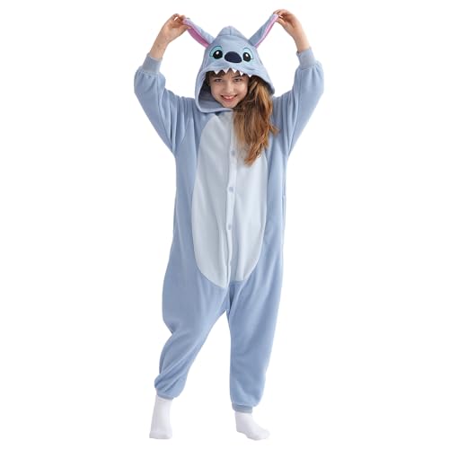 Beauty Shine Onesie Cartoon Animal Costume One Piece Pajamas Cosplay Halloween Christmas Sleepwear Jumpsuit Homewear (US, Age, 10 Years, Stitch)