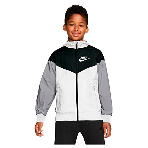 Nike Boy's Sportswear Windrunner Jacket (Little Kids/Big Kids) White/Black/Wolf Grey/White MD (10-12 Big Kid)