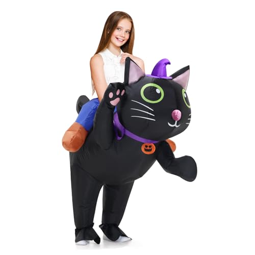 Searhmomo Inflatable Costume Cat for Kids Ride On Cat Blow Up Costumes,Funny Halloween Animal Costume for Girls Boys Cosplay Party