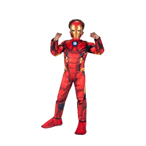 Marvel Iron Man Official Youth Halloween Costume - Premium Quality Padded Jumpsuit with Plastic Mask (S) Red