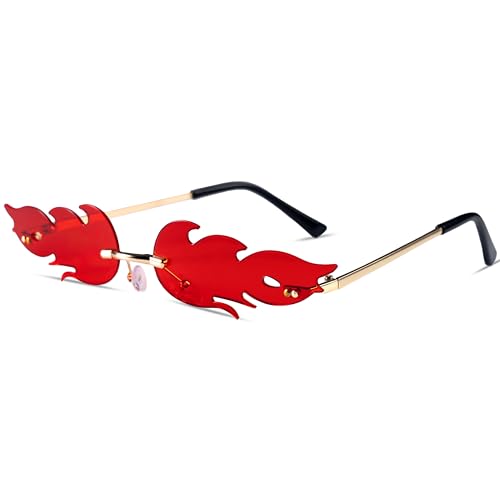 Spooktacular Creations Red Flame Glasses, Rimless Red Sunglasses Fire Glasses, Halloween Fire Sunglasses for Kids Adult, Flame Sunglasses for Halloween Costumes Devil Accessories