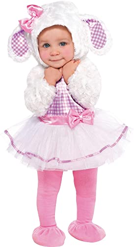 Amscan Toddler Little Lamb Dress w/Hood, Tights, and Booties Costume - 18-24 Months | Tulle | Pink and White | 1 Set