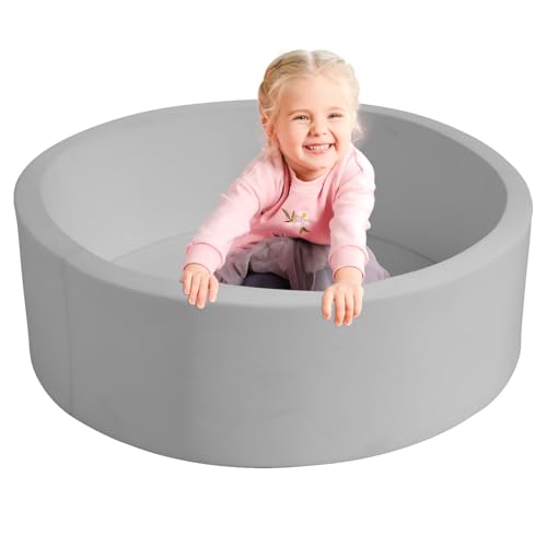 TRENDBOX Soft Memory Foam Ball Pit Sponge Indoor Round Ball Pit (NO Balls) for Toddler Children - Light Gray