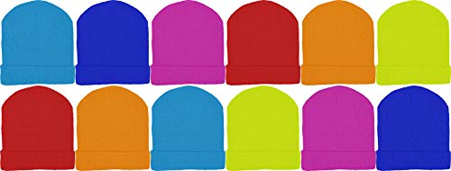 Winterlace Kids Winter Beanies, 12 Pack Warm Cold Weather Hats Boys Girls Children (Assorted Bright Colors)