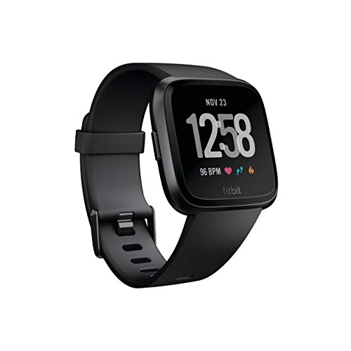 Fitbit Versa Smart Watch, Multisport Tracker, Black/Black Aluminium, One Size (S & L Bands Included) (Renewed)