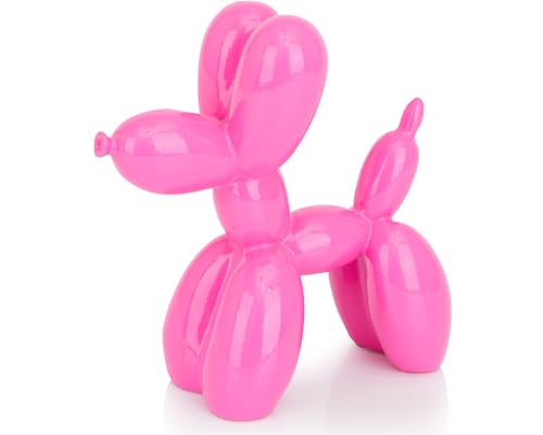 AMOIENSIS Balloon Dog Statue Decor, 4 inch Vibrant Hot Pink Balloon Dog Animal Sculpture, Small Nick Nacks for Shelf Decor, Small Eclectic Decor Desktop, Shine Balloon Dog