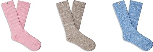 UGG Women's Rib Knit Slouchy Crew 3 Pack Sock, Pink Meadow Granite Blue Lotus, O/S