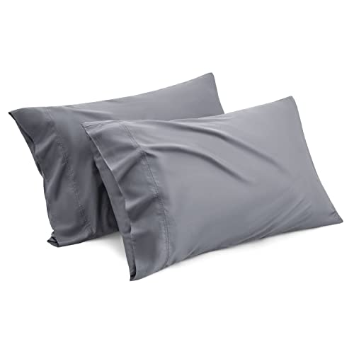 Bedsure Cooling Pillow Cases Queen Size Set of 2, Rayon Derived from Bamboo Cooling Pillowcases for Hot Sleepers, Soft & Silky Pillow Covers with Envelope Closure, Dark Grey, Gift, 20x30 Inches