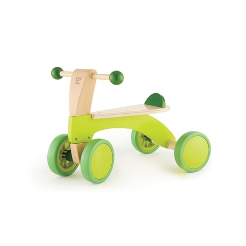 Hape Scoot Around Ride On Wood Bike | Award Winning Four Wheeled Wooden Push Balance Bike Toy for Toddlers with Rubberized Wheels, Bright Green