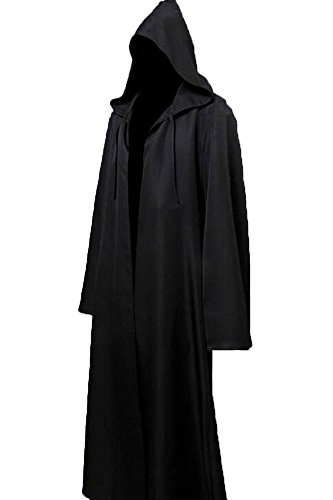 Joyshop Mens Halloween Witch Cosplay Robe Costume Adult Hooded Cloak Cape,Black,Xlarge