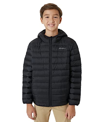 Eddie Bauer Boys' Jacket - CirrusLite Weather Resistant Down Coat for Boys - Insulated Quilted Bubble Puffer (3-20), Size 10-12, Black