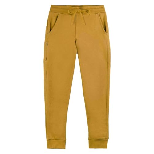 Mightly Boys and Girls' Sweatpants Joggers | Organic Cotton Soft Fleece Track Pants w/Pockets, Comfy Stretch Waistband w/Adjustable Tie, Fair Trade Certified Toddler & Kids Clothes, Ochre, 5