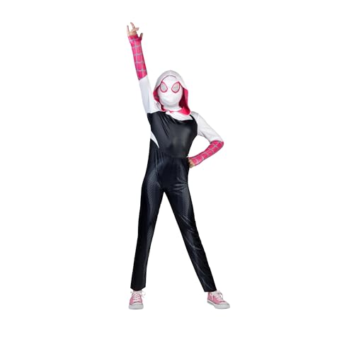 MARVEL Spider-Gwen Official Youth Halloween Costume - Premium Quality Hooded Jumpsuit with Pull On Fabric Mask (Medium)