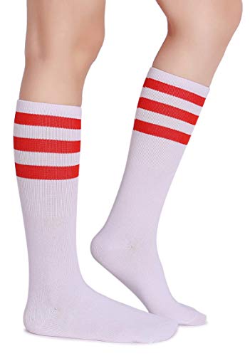 Pareberry Classic Triple Stripes Soft Cotton On the Calf Retro White Tube Socks (A-pair(Red/White))