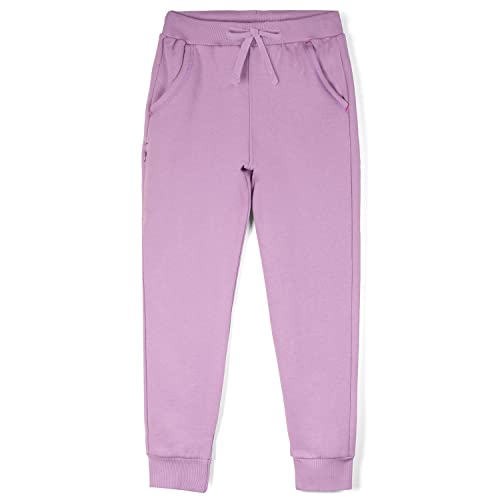 Mightly Boys and Girls' Sweatpants Joggers | Organic Cotton Soft Fleece Track Pants w/Pockets, Comfy Stretch Waistband w/Adjustable Tie, Fair Trade Certified Toddler & Kids Clothes, Lilac, 14