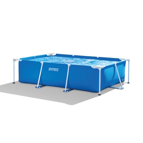 Intex 8.5ft x 26in Rectangular Frame Above Ground Quick Easy Set Up Backyard Outdoor Swimming Pool with Drain Plug for Ages 6 and Up, Blue