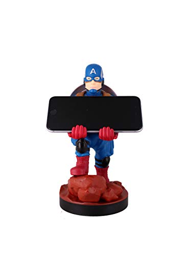 Exquisite Gaming: Marvel Captain America - Original Mobile Phone & Gaming Controller Holder, Device Stand, Cable Guys, Licensed Figure