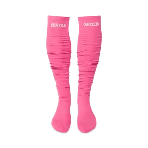 Battle Sports Long Scrunch Football Socks, Extra Long Padded Sport Socks for Men & Boys - Pink, Youth