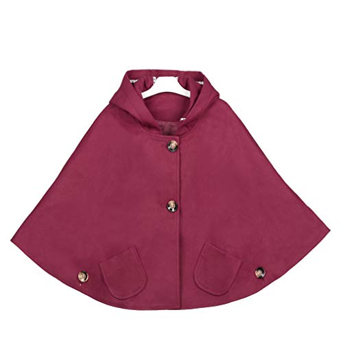 Everweekend Big Girls Wool Blend Cloak, Kids Girls Car Seat Cape Poncho Jackets with Hood, Girls Spring Autumn Winter Warm Coat Outwear (Burgundy, 8 Years)