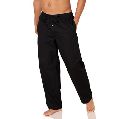 Amazon Essentials Men's Straight-Fit Woven Pajama Pant, Black, Medium