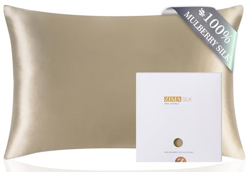 ZIMASILK 100% Pure Mulberry Silk Pillowcase for Hair and Skin Health,Soft and Smooth,Both Sides Premium Grade 6A Silk,600 Thread Count,with Hidden Zipper,1pc (Queen 20''x30'',Taupe)