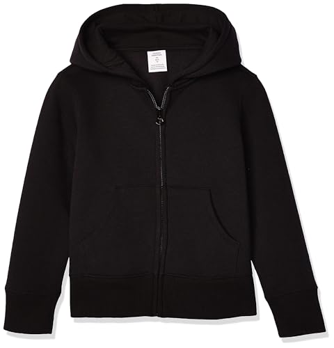 Amazon Essentials Girls' Fleece Zip-Up Hoodie Sweatshirt, Black, Medium