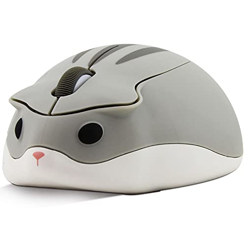 Wireless Mouse Cute Cartoon Hamster Shape Mini Silent Click Ergonomic Design 2.4G USB Portable Cordless Mouse 1200 DPI Small Mice for Notebook/MacBook/PC/Laptop/Computer for Kids Girl Gift (Grey)