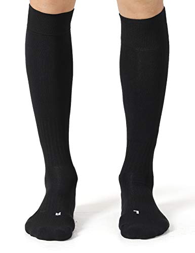 CelerSport 2 Pack Soccer Softball Baseball Socks for Youth Kids Adult Over-The-Calf Knee High Socks with Cushion, Black (2 Pack), Medium