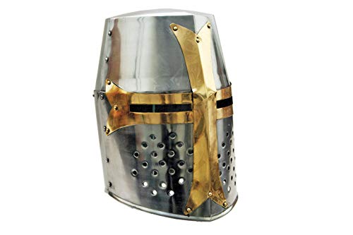 Szco Supplies 14” Decorative Barrel Brass Helm Crusader Helmet (910902)