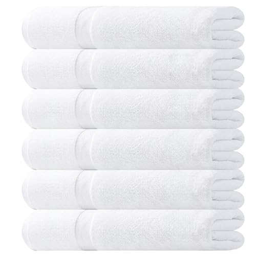 Wealuxe White Bath Towels 24x50 Inch, Cotton Towel Set for Bathroom, Hotel, Gym, Spa, Soft Extra Absorbent Quick Dry 6 Pack