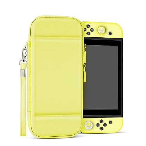 TNP Carrying Case For Nintendo Switch - Easy Carry Switch OLED Travel Case With Removable Wristlet Strap, Slim Case for Nintendo Switch with 10 Game Card Storage & 4x Thumb Grip Caps, Cream Yellow