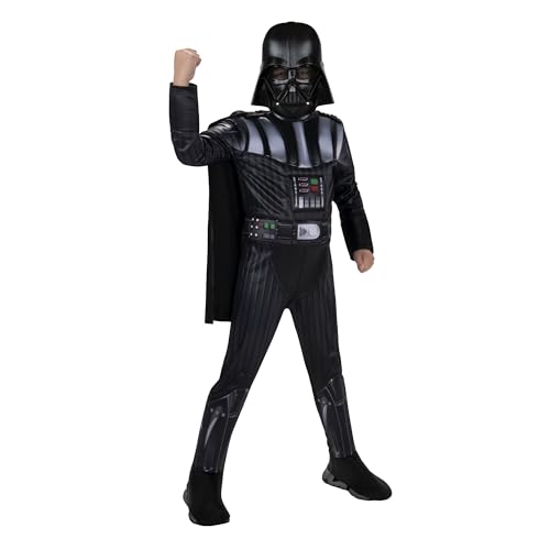 Star Wars Darth Vader Official Youth Halloween Costume - Premium Quality Padded Jumpsuit with Plastic Mask and Detachable Cape (Medium) Multi