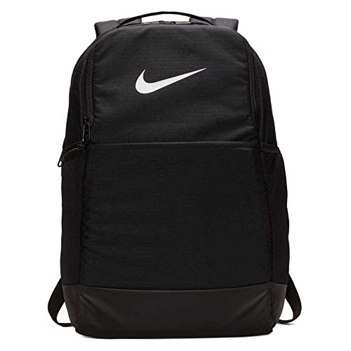 Nike Brasilia Medium Training Backpack for Women and Men with Secure Storage & Water Resistant Coating, Black/Black/White