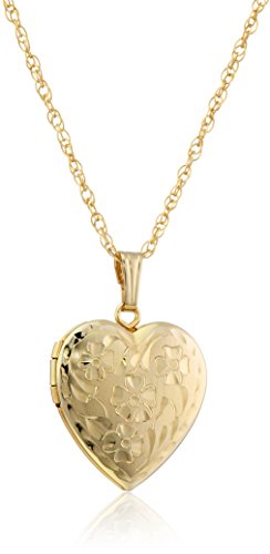 Amazon Essentials 14k Yellow Gold-Filled Engraved Flowers Heart Locket, 18' (previously Amazon Collection)